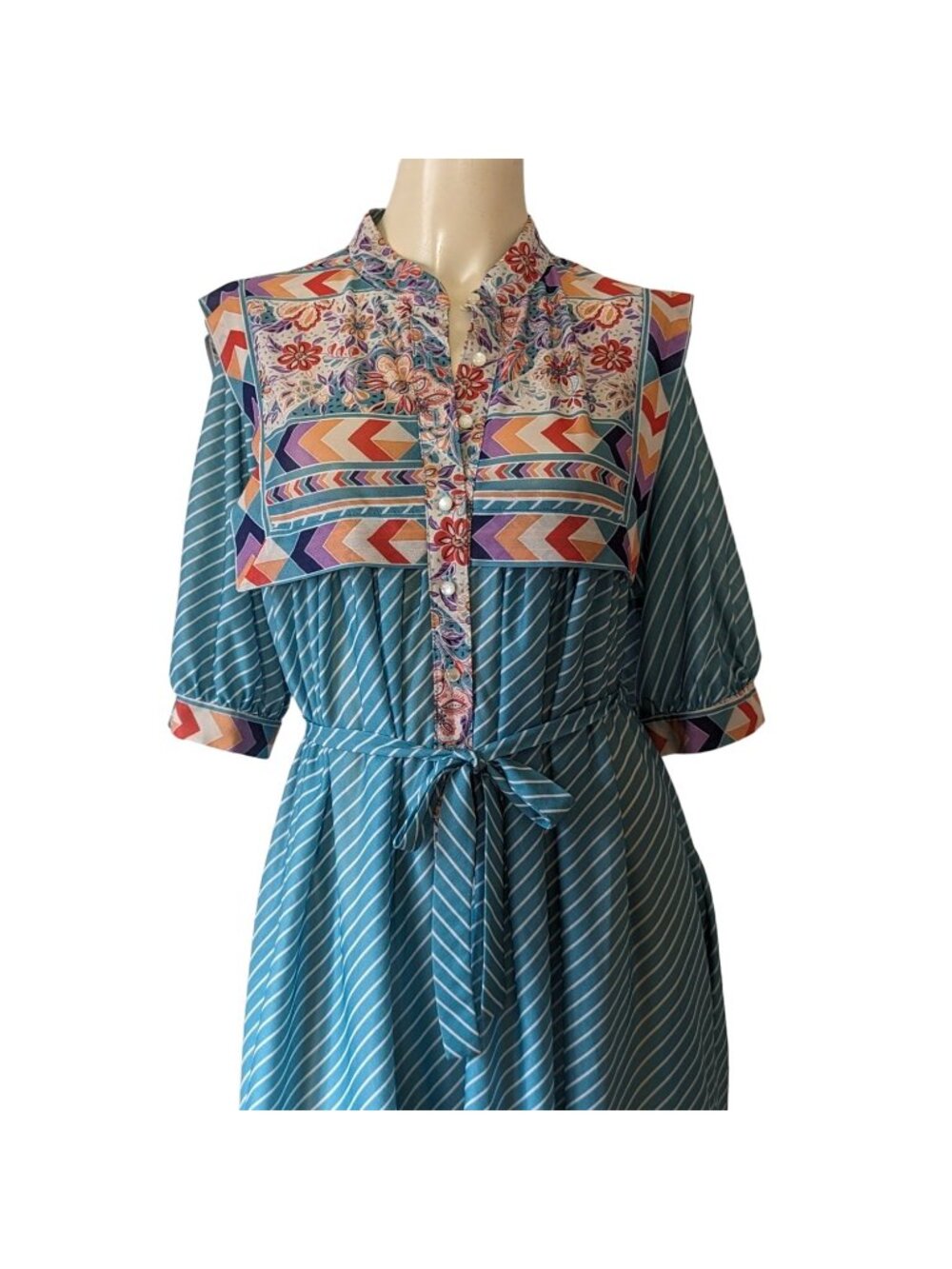 Vintage Monica Richards Womens Dress 16 Blue Floral Sheer Midi A Line Made USA - Picture 5 of 9